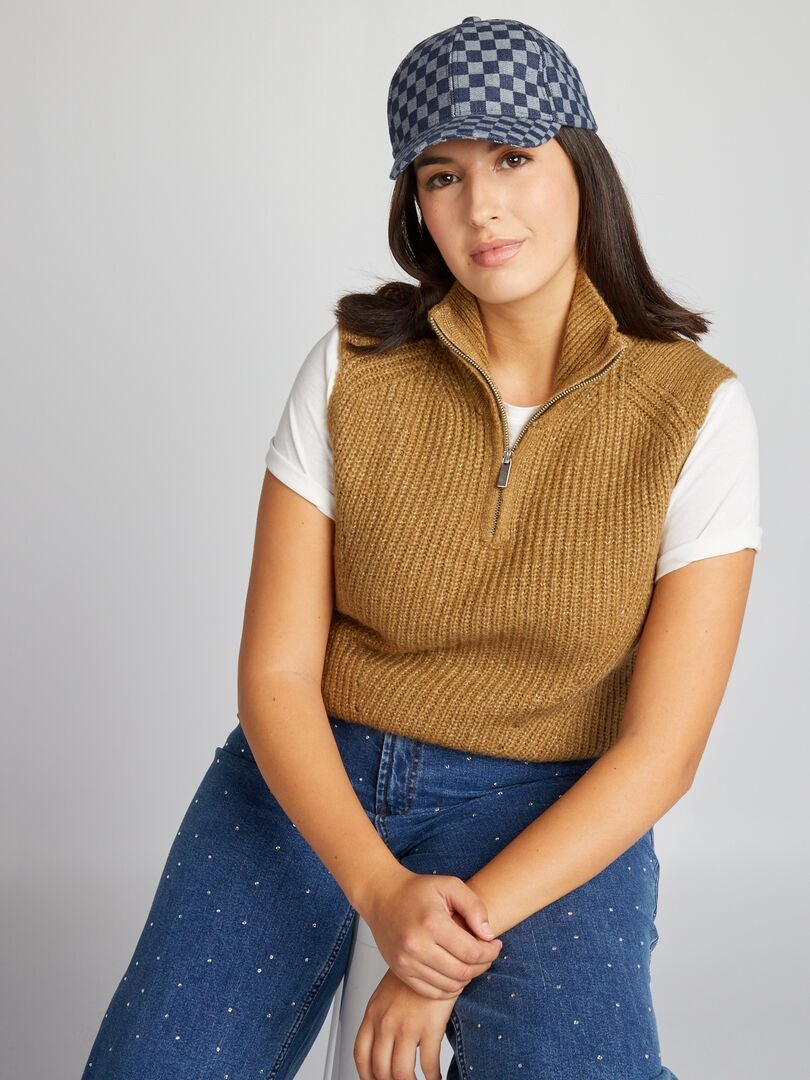 Mouwloze trui met rits - Khaki