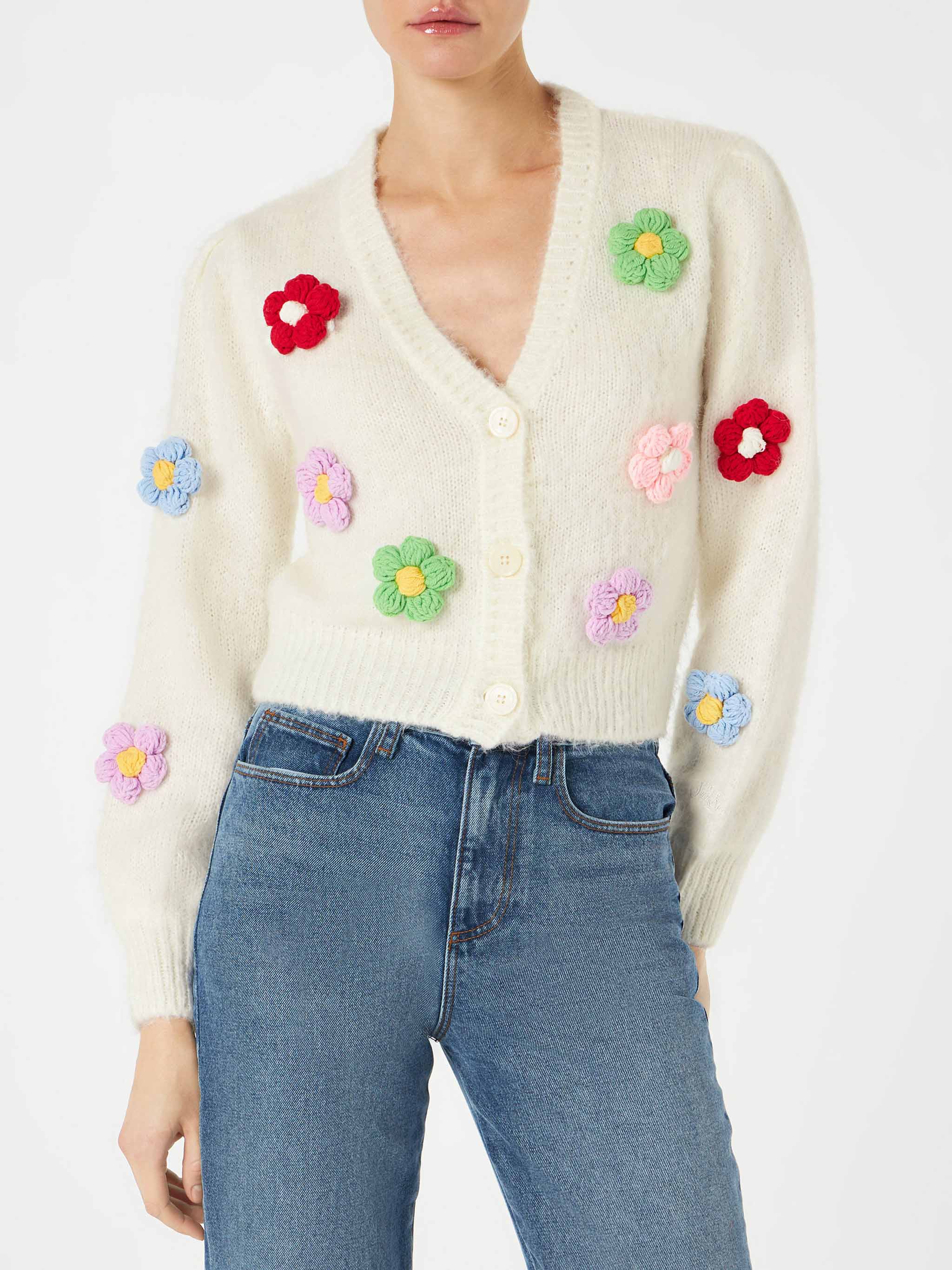 Geborsteld cropped damesvest met pofmouwen
