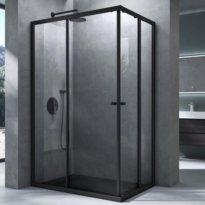 Mai & Mai® black shower enclosure 140x90cm shower screen with sliding doors, clear tempered glass with RAV16K nano coating