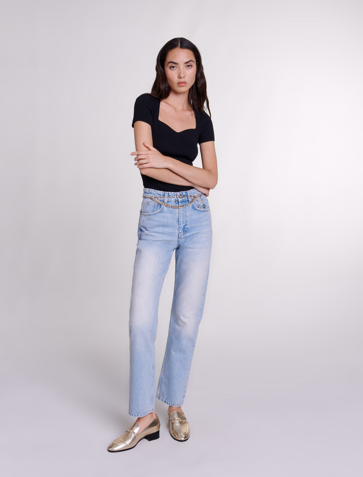 Rechte jeans met riem - Blauw