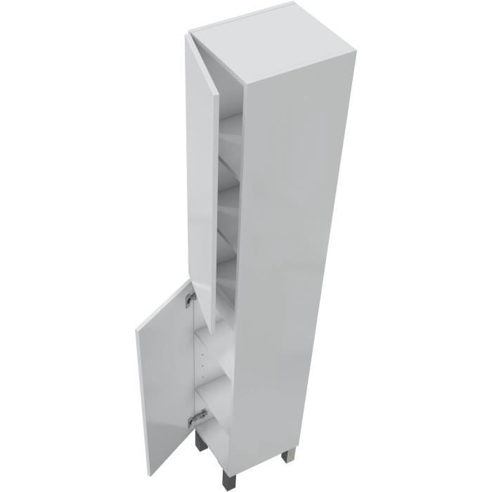 Mueble de baño alto - Acabado blanco brillante - 2 puertas - Ancho 30 x Profundidad 35 x Alto 182 cm - NEREA