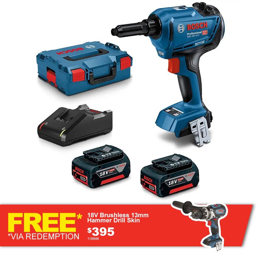 Conjunto de ferramentas de rebitagem BOSCH 18 V, 2 x 5,0 Ah, 06019K5041