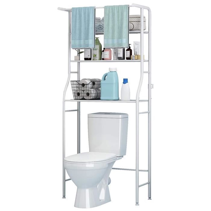 Mueble de baño o para lavadora con 3 estantes y toallero, 68x163x25cm (Ancho x Alto x Profundidad), blanco