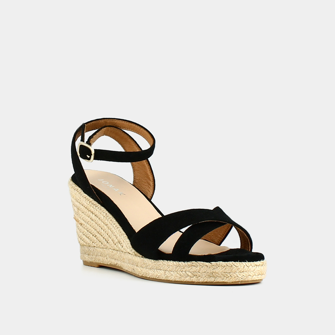 Espadrilles à talons hauts et brides  en croute noir