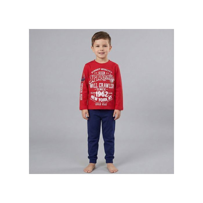MARVEL Spider-Man tweedelige rode en marineblauwe pyjama voor jongens, katoenen pyjama met lange mouwen, 104 cm