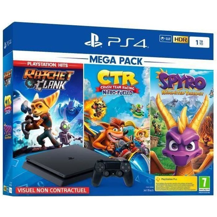PS4 Slim 1TB Black/Jet Black Console + Ratchet & Clank + Crash Team Racing + Spyro Reignited Trilogy - PlayStation Official