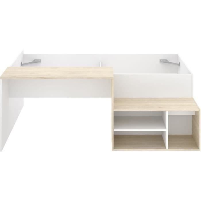 KRIC Children's Combination Bed - Natural Oak and White - Desk and Storage - 90x190 cm