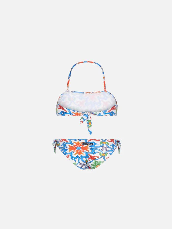 Djevojački bandeau bikini s printom majolike