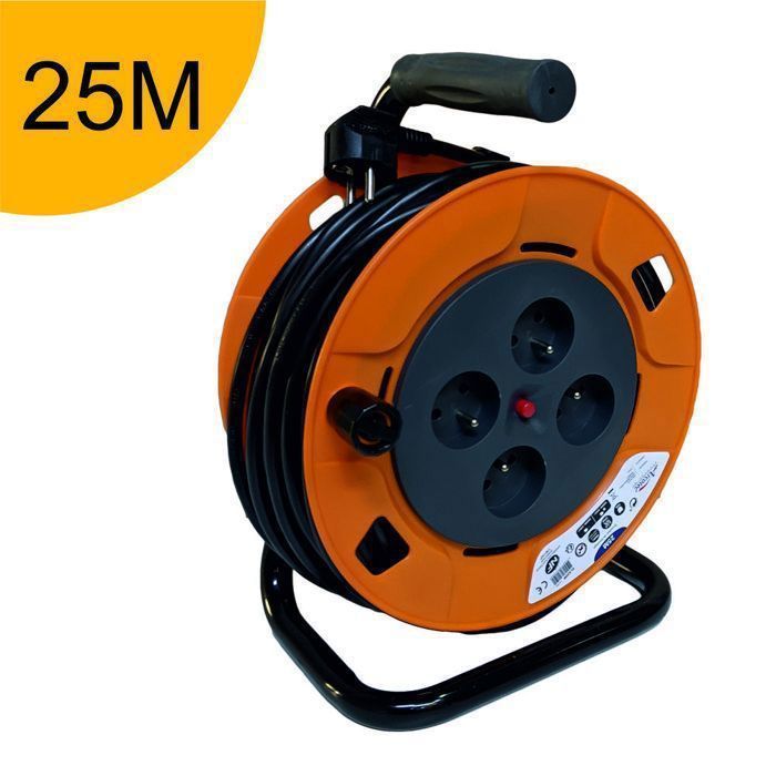 Carretel de cabo de 25 m H05VV-F 3G1,50 mm² - 4 tomadas de 16 A