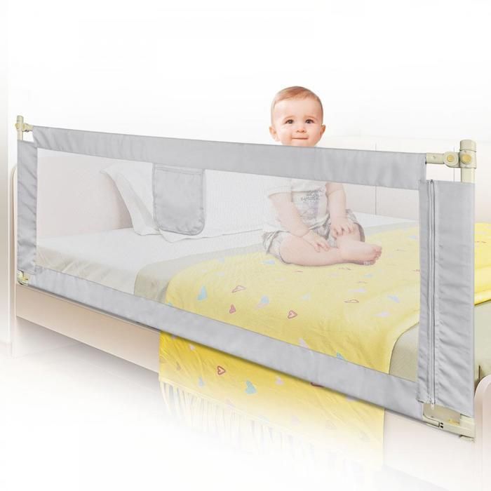 B.LIVEM - Barandilla de seguridad para cama - 200 cm - Puerta de juegos para bebés - Gris claro - Altura ajustable (70-100 cm)