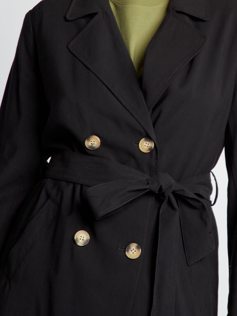 Trench coat macio com cinto - preto