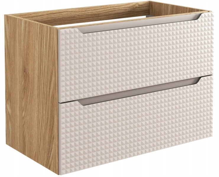 Szafka Pod Umywalkę 80 cm BEŻOWA DĄB Wisząca 2S MDF 3D LUXOR
