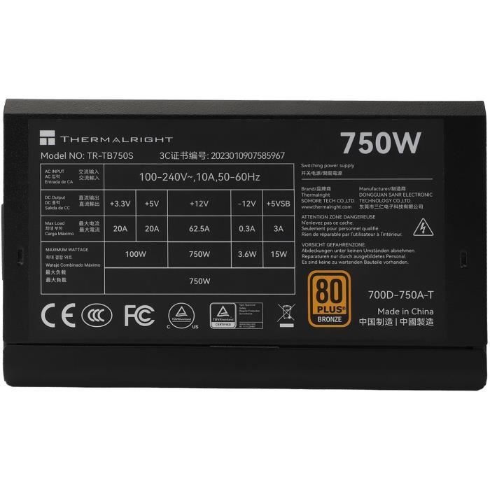 PC-voeding - THERMALRIGHT - TB750S - 750W - 80+ Bronze - Niet-modulair - ATX 3.0 - PCI-E Gen5 - Zwart