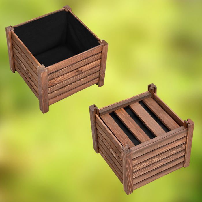 Maceta de madera KOTARBAU - 38 x 38 x 30 cm - Maceta de pino carbonizado - Jardín, terraza, balcón - Marrón