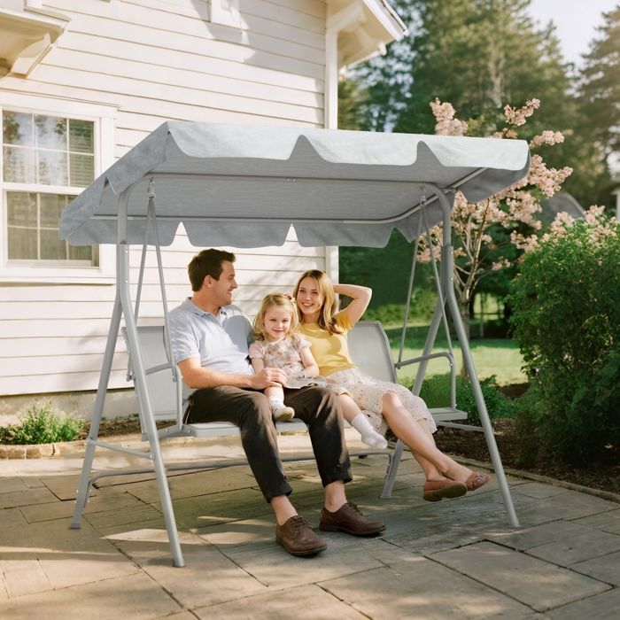 3-Sitzer-Gartenschaukel von Outsunny – wasserdichtes Sonnendach – verstellbare Neigung – ergonomischer Sitz und Rückenlehne – Grau