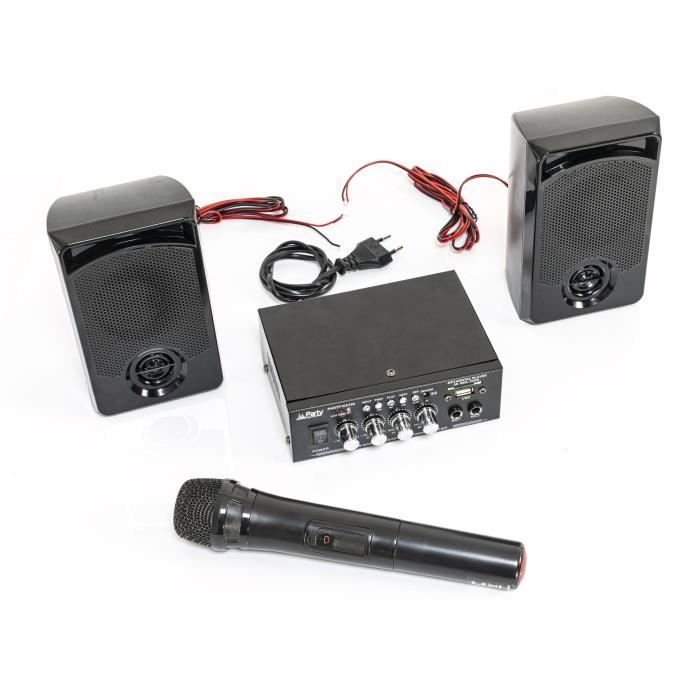 PARTY LIGHT&SOUND PARTY-KA100 – Karaoke-Set: 1 Verstärker (2 x 50 W), 2 Lautsprecher, 1 Mikrofon – 76 dB – Bluetooth, USB