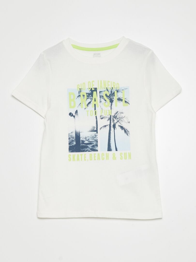 T-shirt met ronde hals en korte mouwen - WIT