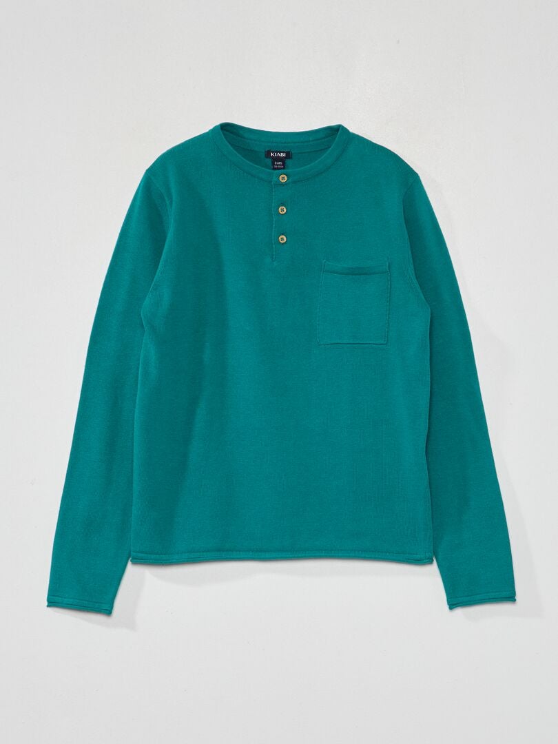 Henley-trui met halslijn - GROEN