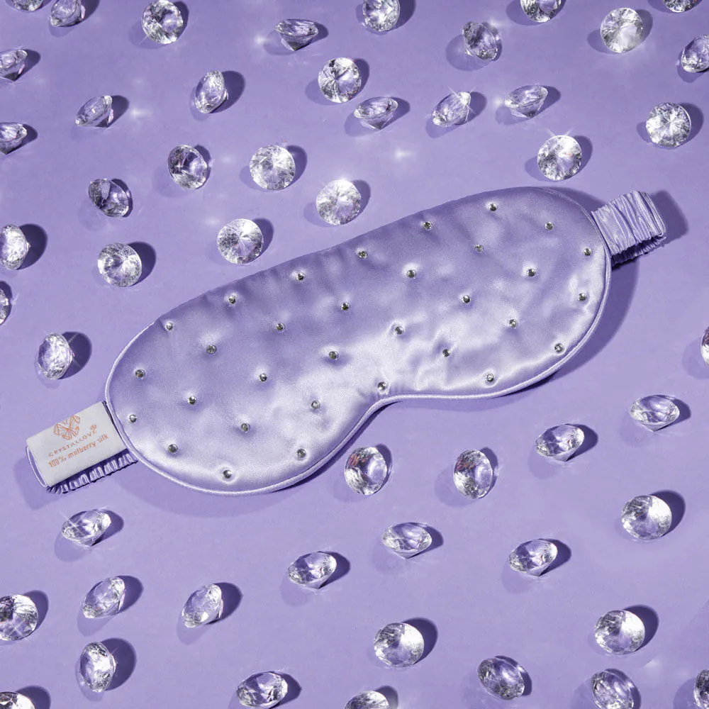 Crystallove Opaska Na Oczy z Jedwabiu z Kryształkami Lilac