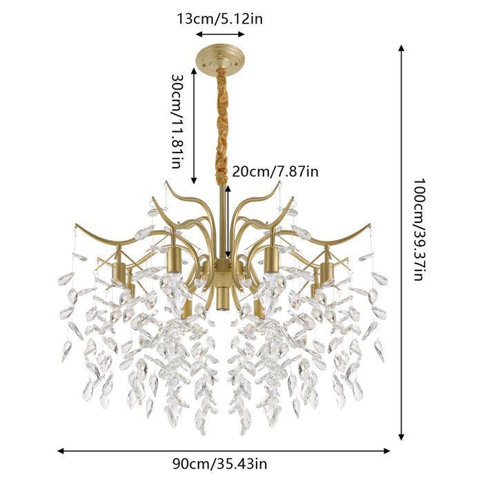 Lámpara de araña para salón - Lámpara de araña de cristal - Lámpara colgante con base metálica - Lámpara decorativa de lujo