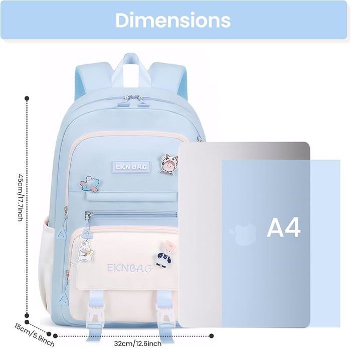 Mochila escolar - HAOPYOU - 20 litros - Azul - Con cremallera - Kawaii - Niña