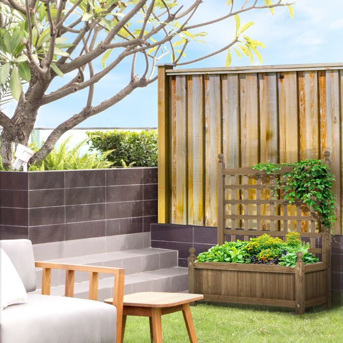 Fioriera con traliccio - Outsunny - inserti per irrigazione inclusi - portata massima 50 kg - 64 x 28 x 75 cm - legno di abete trattato