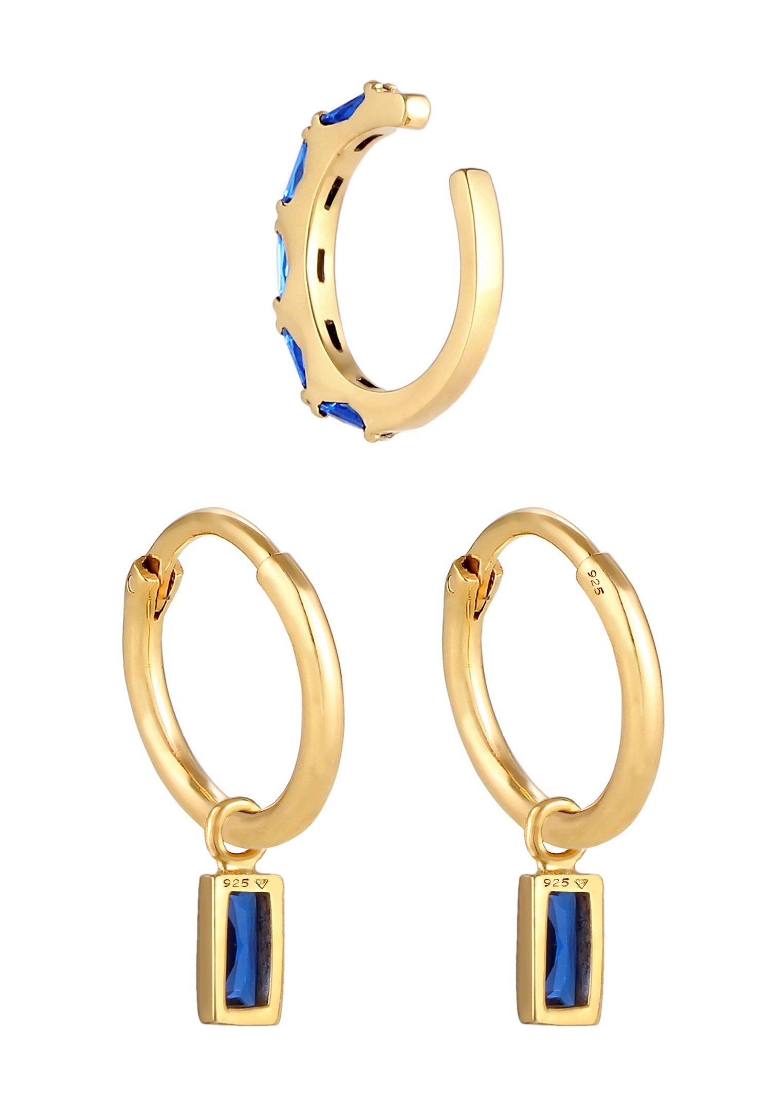 Elli PREMIUM Boucle d'oreilles pour dames modernes et élégantes avec saphirs en 925/1000 argent massif et plaqué or