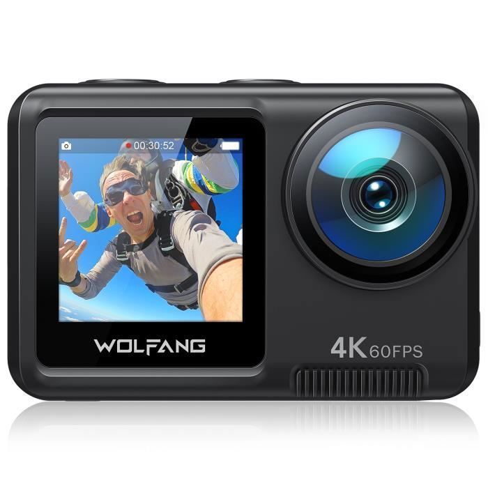 WOLFANG GA420 Action-Kamera – 4K 60FPS, wasserdicht bis 10 m (ohne Gehäuse), Dual-Screen, EIS-Stabilisator und Zubehör