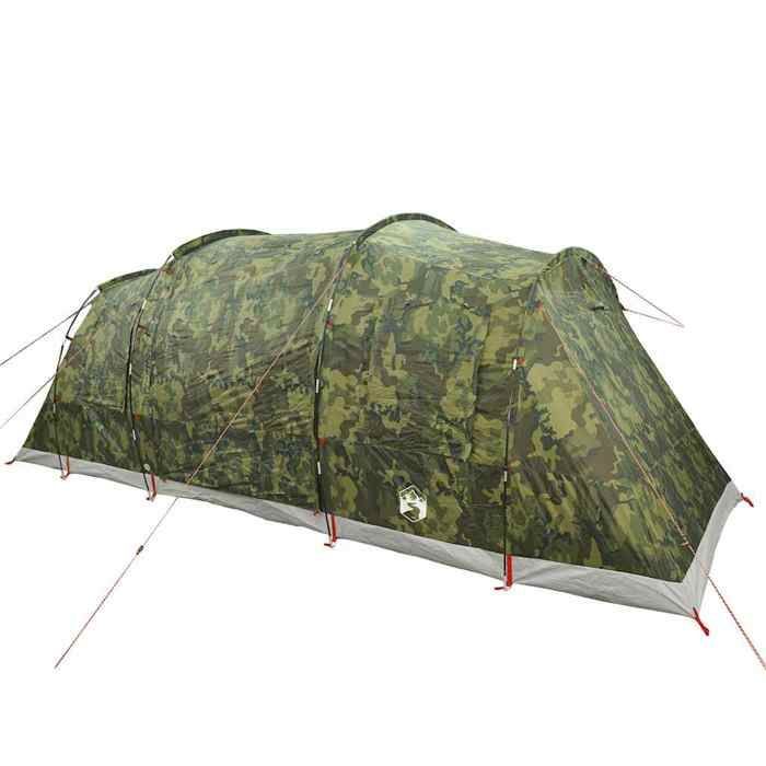Tienda de campaña familiar tipo túnel vidaXL para 6 personas, impermeable, con estampado de camuflaje, ideal para acampar o como refugio de jardín. Modelo 4009421.