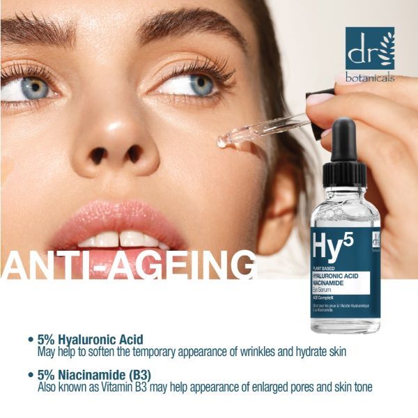 Siero contorno occhi Dr Botanicals con acido ialuronico al 5% e niacinamide al 5%.