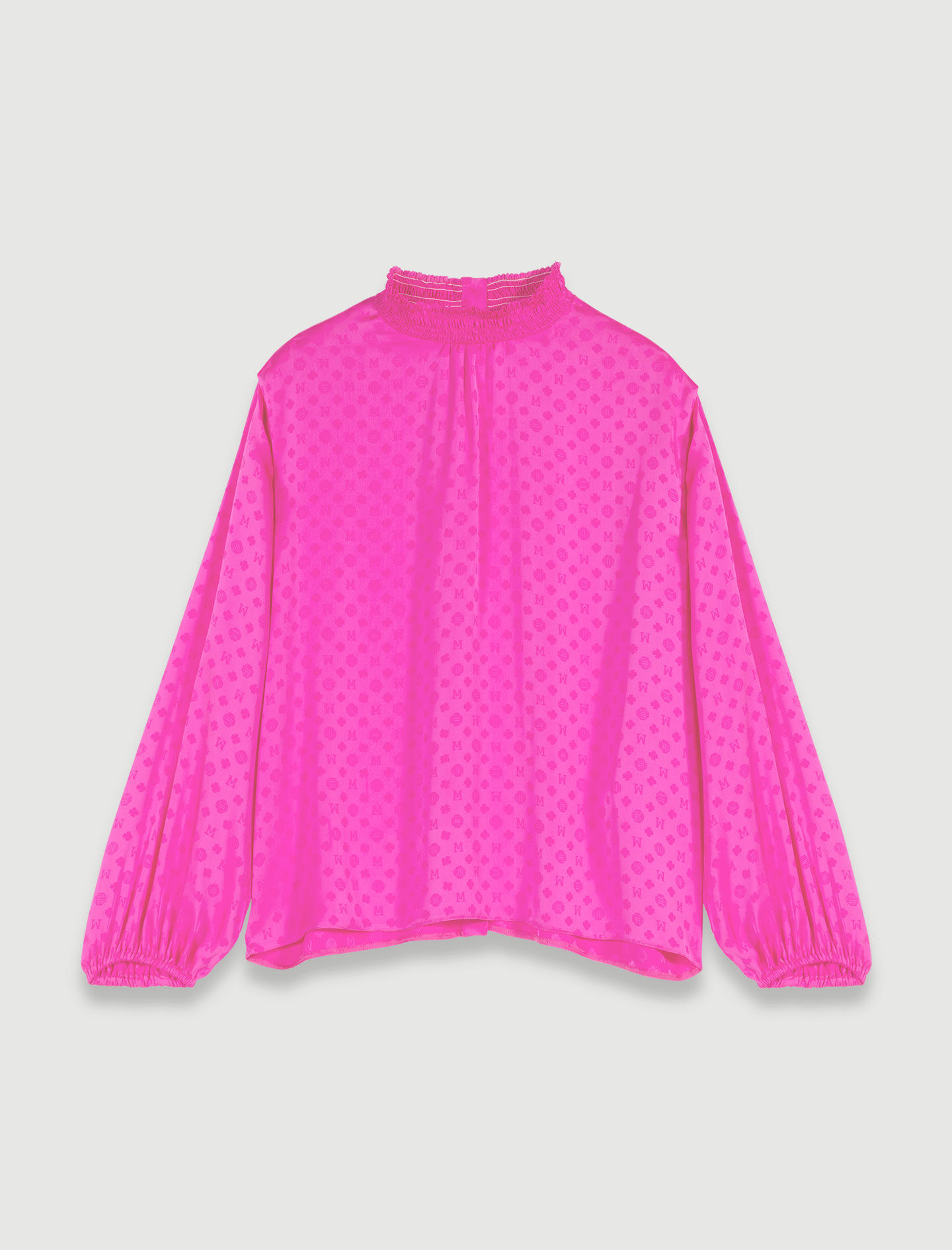 Jacquard satijnen blouse in fuchsia