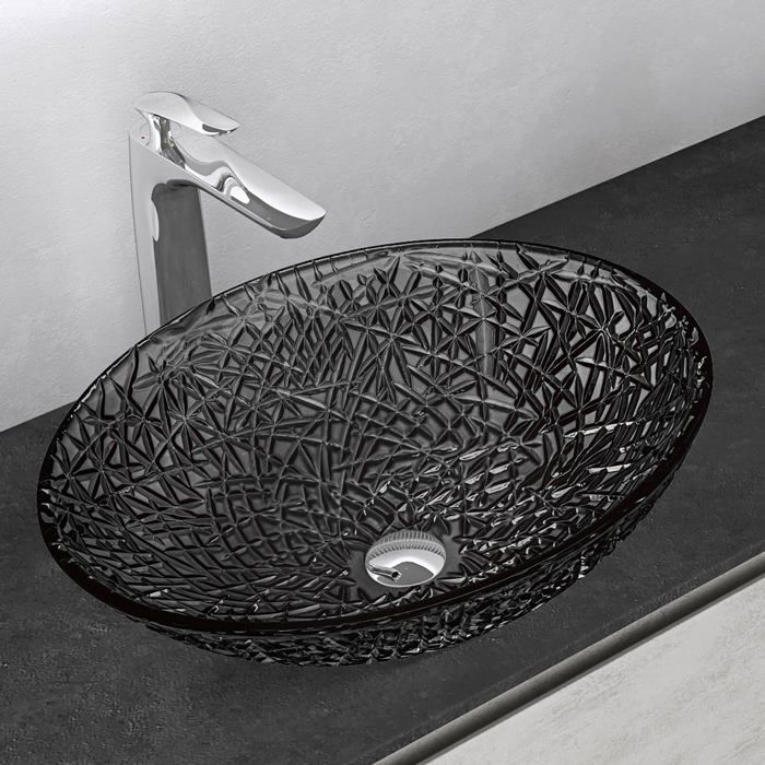 Mai & Mai Lavabo à Poser en Verre Lave-Mains Vasque Ovale à Poser Lavabo Gris pour Salle de Bain WC d'Invités 50,5x36x15,5 cm Min05