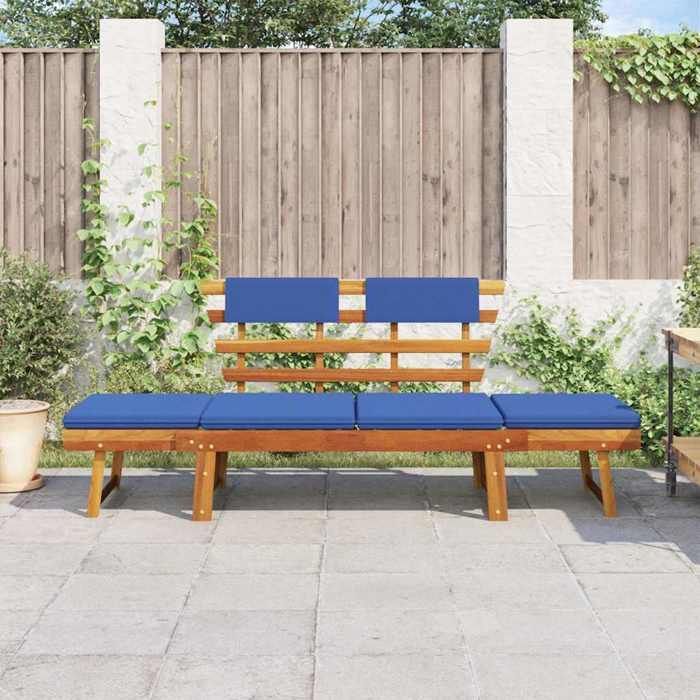 Banco de jardín 2 en 1 vidaXL con cojines, 190 cm, madera maciza de acacia.