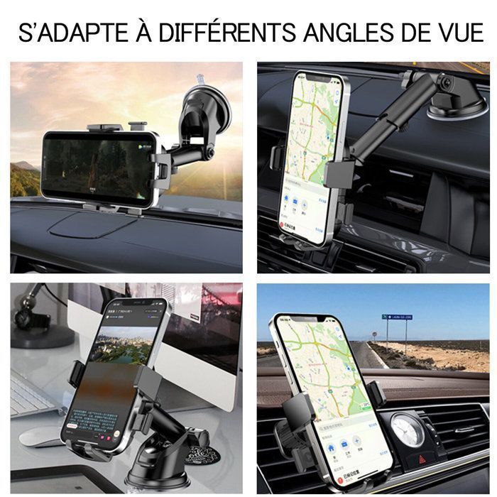 Supporto per telefono da auto. [2 in 1] Supporto a doppia funzione per parabrezza e bocchetta dell'aria, rotazione a 360°, libero e retrattile