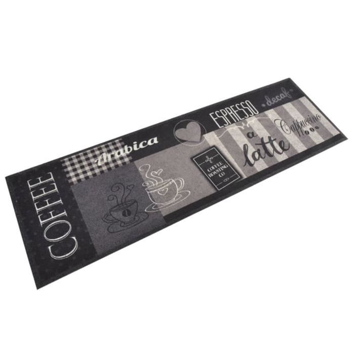 vidaXL Washable Kitchen Mat, Black Coffee Print, 60x180 cm, Velvet, 136556