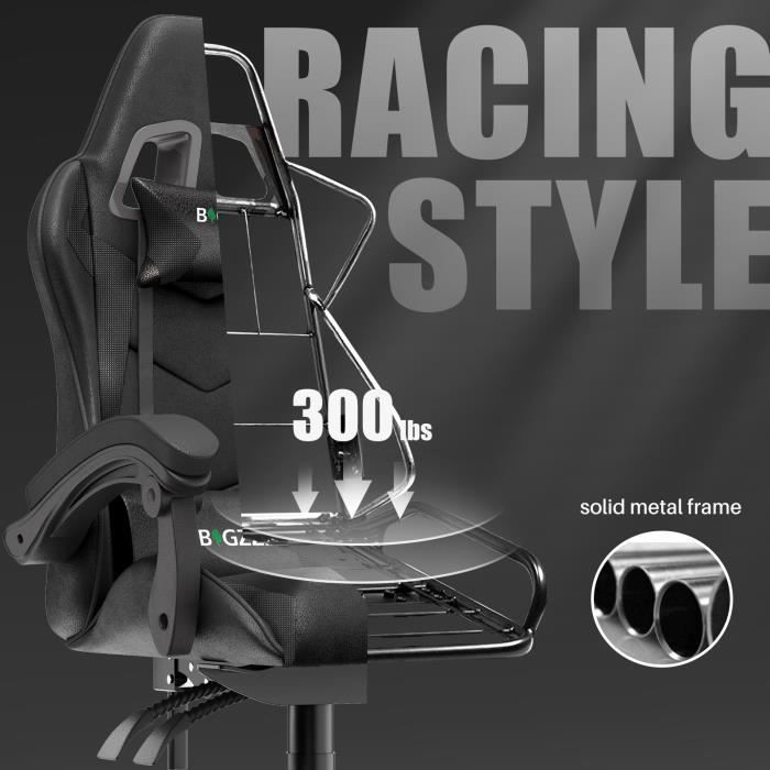 Sedia da gaming, sedia da ufficio ergonomica, sedia da gaming girevole, con cuscino e schienale, braccioli regolabili, nera