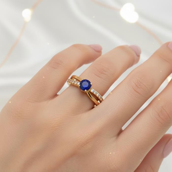 Bague Femme Plaqué Or 18 Carats – Solitaire Oxyde de Zirconium bleu 5 mm – Bijou Élégant et Brillant Idée Cadeau ou Fiançailles