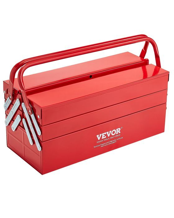Caja de herramientas metálica VEVOR de 457,2 mm - Cofre de herramientas de 3 niveles, organizador de herramientas plegable con 4 bandejas