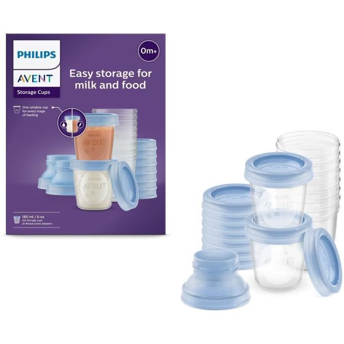 Aufbewahrungsbehälter - PHILIPS AVENT - Muttermilch - 10 Behälter à 180 ml + 2 Adapter
