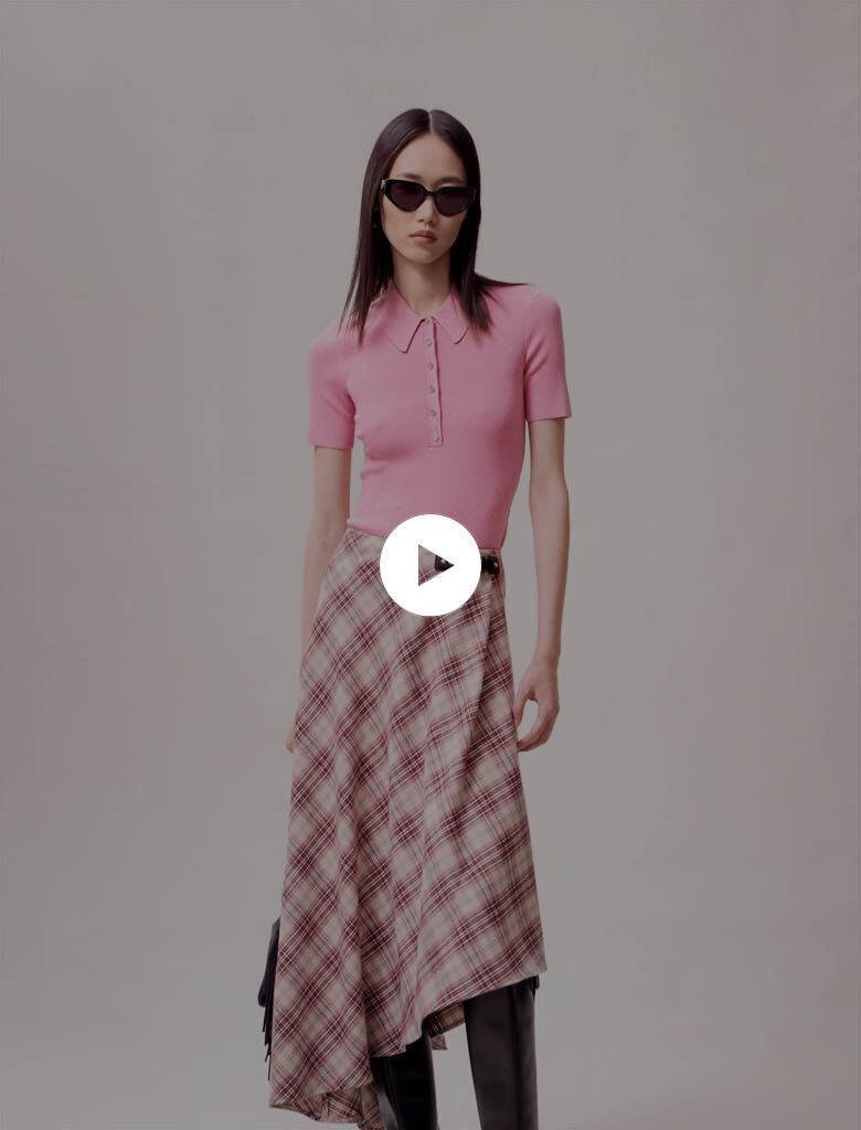 Tricou polo tricotat strălucitor - Roz deschis