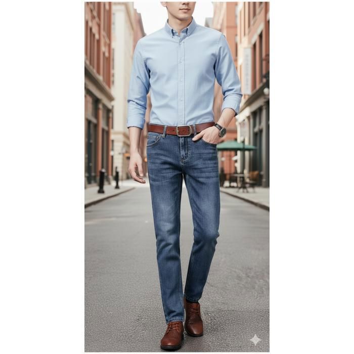 Pantalones vaqueros FUNMOON para hombre - Corte ajustado - Azul - Corte recto - Ajuste casual/urbano/para actividades al aire libre