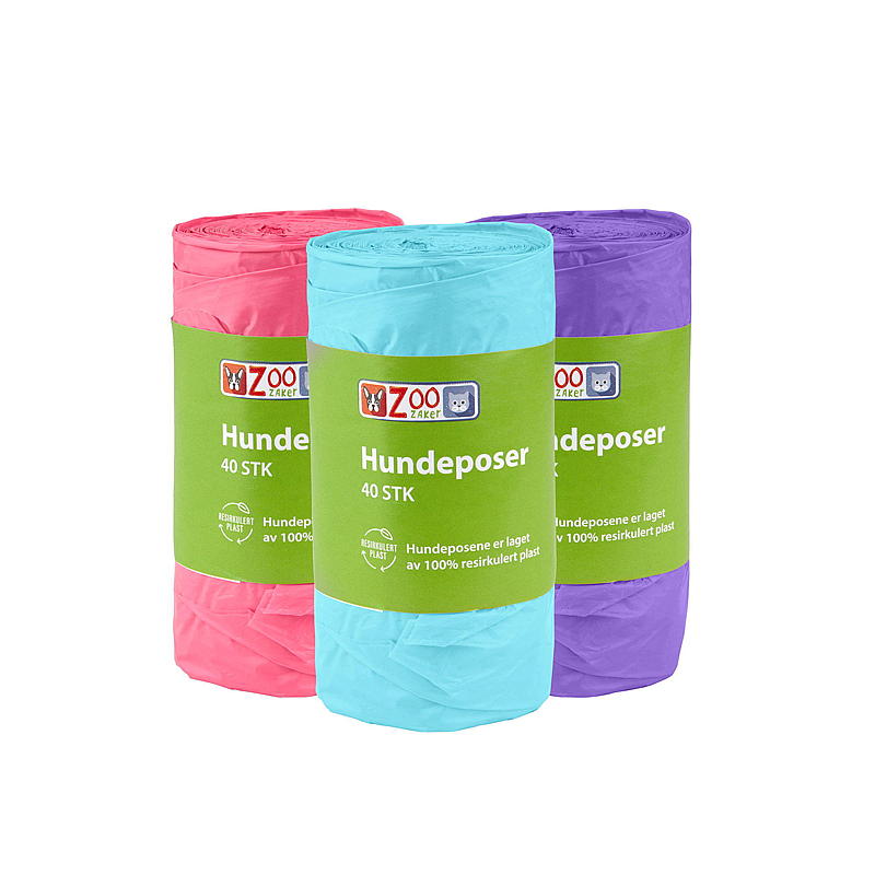 Sacchetti per escrementi di cane Zoozaker, 40 pezzi, 100% riciclati.