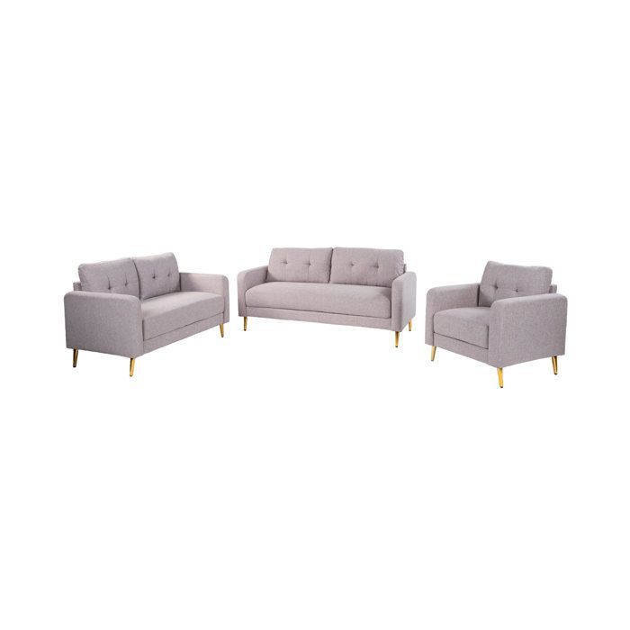 Ensemble 2 canapés + fauteuil en microfibre gris clair - GLIMAR