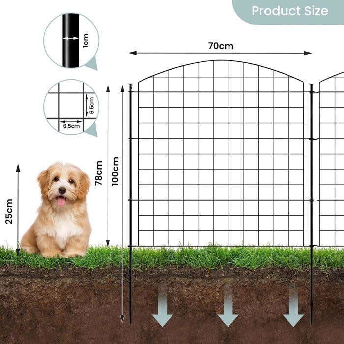 Valla de jardín WOLTU, valla decorativa de malla, 10 paneles metálicos, parte superior arqueada, negra, 78x70cm