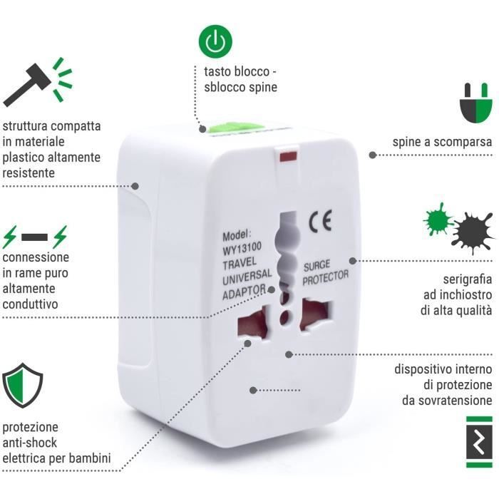All-in-One Universal Travel Adapter, Compact Universal Travel Adapter for Electrical Outlets, White