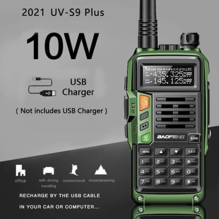 81f6f4 2021 NEW UV-S9 More Powerful Walkie Talkie Radio Transceiver 10W 50 KM Long Range Portable For black Euro -X
