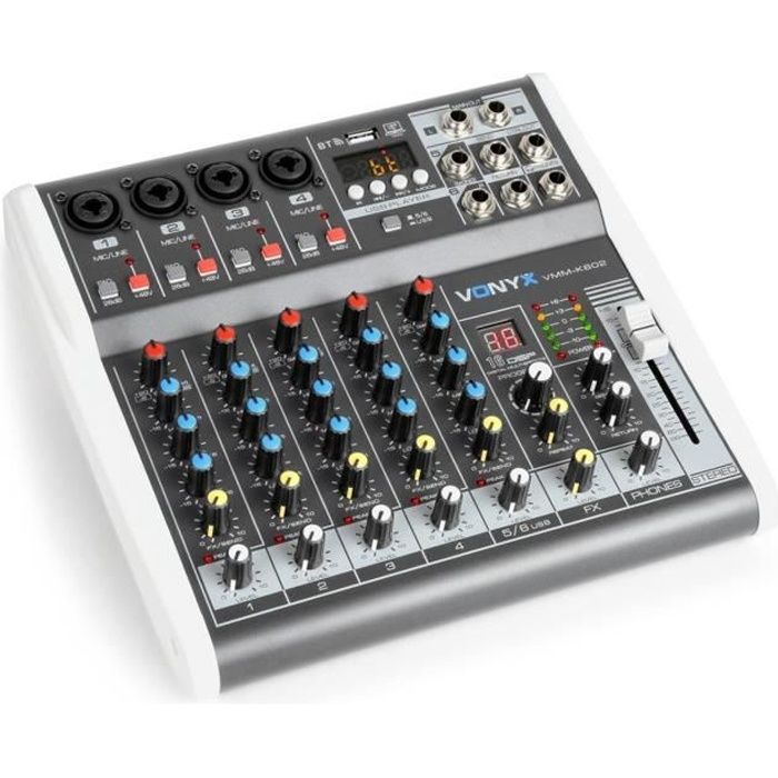 Vonyx VMM-K602 mixer - 6 kanaler, trådlös Bluetooth-teknik, USB, equalizer, perfekt för sång och DJ:ande