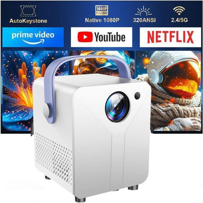 isinbox 4K-projector met 6000 lumen, HDMI, Android 12, slimme projector, wifi, Bluetooth, PS4, computer en tv