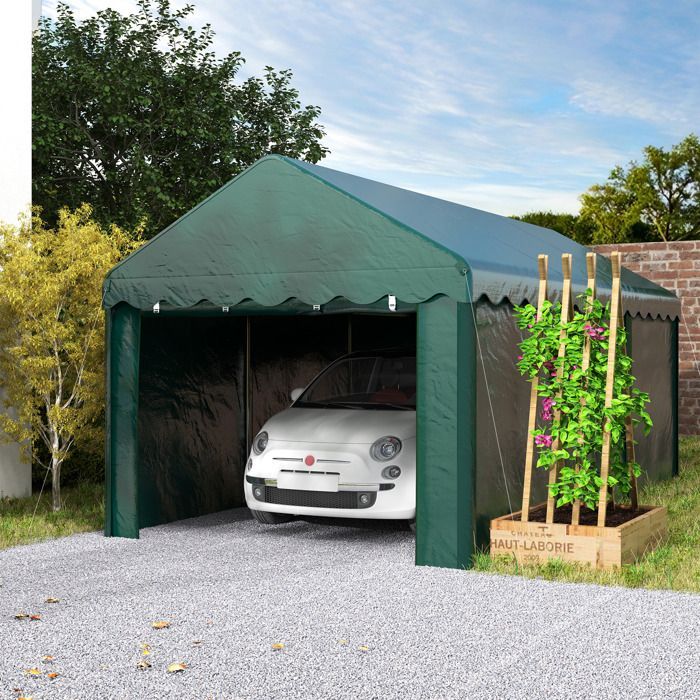 Tenda da garage/posto auto Outsunny - 3 x 6 m - 2 porte avvolgibili, tessuto in PE da 200 g, per auto, camion, barca - verde