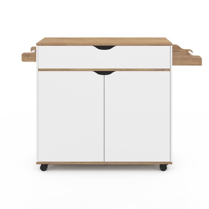 IDMARKET Desserte de cuisine COSY XXL placard avec tiroir blanc et plateaux façon hêtre L.90 CM